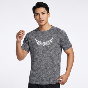 T-shirt à manches courtes gris chiné pour homme avec logo blanc imprimé sur le devant, coupe décontractée en jersey à séchage rapide - Product Image 5