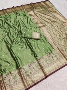 Sari Tradicional Indio de Satén con Bordado Zari para Bodas y Eventos Festivos, Atuendo Elegante para Mujer - Product Image 1