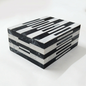 Modern Black and Ivory Resin <b>Keepsake</b> <b>Box</b> with Natural Wood Finish Artisan Crafted Decorative Organizer for Bedroom Office Desk - Product Image 5