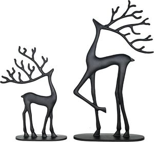 Décorations de Noël modernes en métal en forme de rennes, ensemble de 2 ornements faits à la main, finition noire - Product Image 1