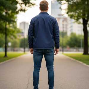 Jack and Jill Men <b>Line</b> Jacket Navy Snap Button Lightweight Windbreaker Casual Streetwear Outerwear <b>Coat</b> - Product Image 4