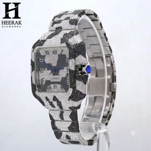 Reloj de pulsera cuadrado estilo Santos con diamantes en blanco y negro y patrón de camuflaje Iced Out para hombre, reloj personalizado estilo Hip Hop Bust Down - Product Image 6