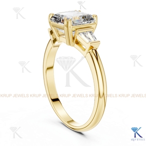 Lab Grown CVD Diamond 5 Stone Engagement Ring Princess Baguette <b>Solid</b> Gold - Product Image 5
