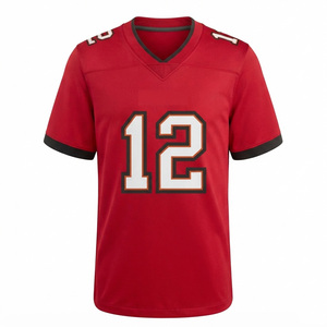 Maillot de football américain rouge à col en V pour homme, manches courtes, numéro 12 imprimé, en polyester respirant, coupe classique - Product Image 2