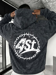 OEM Thermal <b>Lined</b> Acid Wash Hoodie Heavyweight Winter Vintage Washed Zip Up <b>Jacket</b> - Product Image 4
