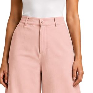 Pantalones Palazzo de Pierna Ancha Rosa Rubor con Bordado Floral Blanco de Cintura Alta para Mujer, de Algodón, Personalizados OEM, Ropa Premium - Product Image 5
