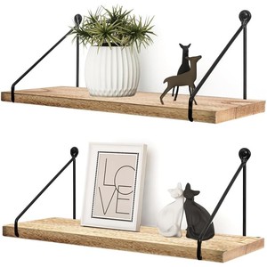 Estantes de Pared Rústicos de Madera de Mango con Soportes de Hierro Forjado a Mano, Venta al Por Mayor - Product Image 1