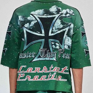 Ensembles chemises et shorts pour hommes, personnalisés avec logo imprimé, effet délavé, vert, pour streetwear, vêtements d'été pour hommes, respirants - Product Image 3