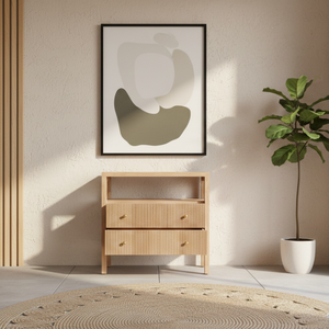 Mesa de Noche Contemporánea de Madera de Teca Sólida Estilo Japandi con Dos Cajones para el Hogar, Hotel, Sala de Estar, Dormitorio y Almacén - Product Image 3