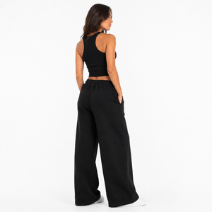 Pantalones Deportivos Casuales de Felpa para Mujer, Corte Regular, Pierna Ancha, Frente Plano, Poliéster/Algodón, Color Sólido, Marca Personalizada, Venta al Por Mayor - Product Image 6