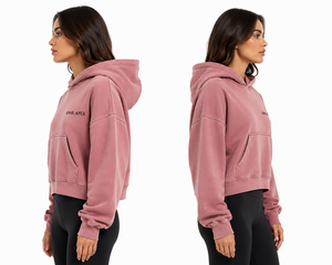 Custom Women Oversized Cropped <b>Hoodie</b> and Wide Leg Sweatpants Set Heavyweight Cotton Acid Wash <b>Pink</b> Tracksuit - Product Image 4