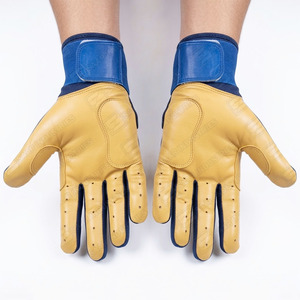 Venta caliente Guantes de béisbol Beige azul personalizados de calidad superior Guantes de bateo de cuero de puño largo profesional - Product Image 6