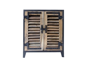Industrial Design Antique Appearance Solid Mango Wood <b>Sideboard</b> Two Doors Classic Dining Room Metal <b>Storage</b> Cabinet - Product Image 1