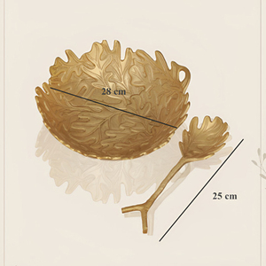 Bol de service de luxe en métal doré avec cuillère en forme de branche et motif en relief pour la décoration de table, service de cuisine créatif - Product Image 5