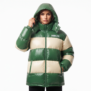 Blouson matelassé slim à capuche pour femme, color block, chaud et rembourré, pour l'extérieur, vente en gros - Product Image 4