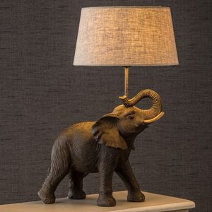 Modern Luxury <b>Elephant</b> Sculpture <b>Table</b> <b>Lamp</b> Grey Linen Shade Safari Art Deco Bedside Living Room Home Decor Light - Product Image 4