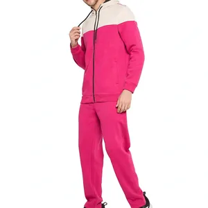 Sudadera con capucha y cremallera para hombre con bloques de color y pantalones jogger a juego, conjunto deportivo informal de dos piezas. - Product Image 1
