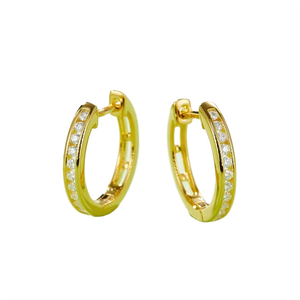14K Yellow <b>Gold</b> Plated Double Row Full Pave Moissanite <b>Huggie</b> Hoop Earrings Sparkling Luxury Daily Women - Product Image 5
