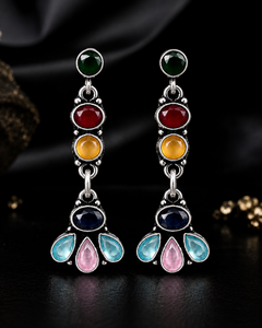 Vente en gros de boucles d'oreilles longues pendantes en jade argenté oxydé de style bohème pour femmes |   Fournisseur en gros de bijoux ethniques tendance pour mariage - Product Image 5