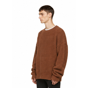 Men's Brown Knitted <b>Sweater</b> Solid Color Long Sleeve Pullover Autumn Wear 100% Acrylic Standard Thickness - Product Image 2
