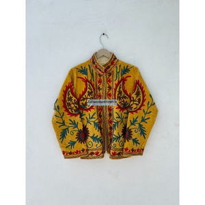 Veste à col mandarin pour femme brodée à la main, manches longues, motif floral, velours de coton, manteau de printemps - Product Image 3