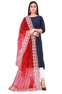 Nouvelle Collection : Kurti et Dupatta Indiens et Pakistanais Tendance en Tissu Filet Rouge – Tenue Ethnique Exclusive pour Femme - Product Image 2