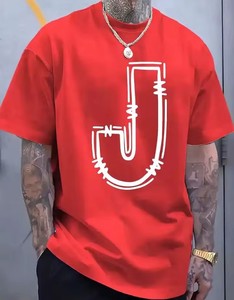 T-shirt décontracté pour homme 100 % coton à manches courtes et col rond, 250 grammes, grande taille, couleur unie, technique d'impression brodée - Product Image 1