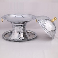 Bol de service en acier inoxydable poli avec couvercle, design arabe traditionnel fait main, plat de mariage, compatible lave-vaisselle