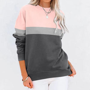 เสื้อสเวตเชิ้ตคอกลมสีบล็อกสำหรับผู้หญิง แขนยาว ผ้าถักผสมฝ้าย สไตล์ฤดูใบไม้ร่วง ทรงปกติ - Product Image 1