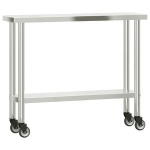 โต๊ะทำงานครัวเชิงพาณิชย์พร้อมชั้นวางของด้านบน ขนาด 43.3"x11.8"x59.1" ผลิตจากสแตนเลส - Product Image 4