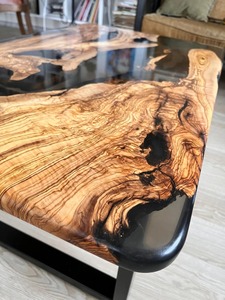 Handmade Smoked Epoxy and Olive Wood <b>Coffee</b> <b>Table</b>, Rustic, Modern - Product Image 2
