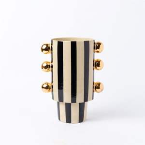 Jarrón de Metal con Acabado de Mármol de Lujo Moderno, Jarrón Decorativo con Cuentas Negras, Maceta de Estilo Nórdico para Sala de Estar, Decoración del Hogar - Product Image 2