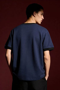 T-shirt en jersey de coton épais écologique, coupe oversize, col rond, manches contrastées, streetwear pour homme avec motif et logo personnalisé - Product Image 2