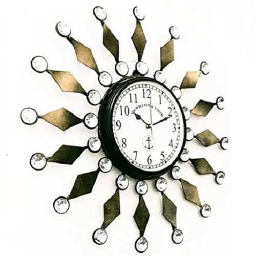 นาฬิกาแขวนผนังเหล็กสไตล์โบราณศิลปะที่ไม่ซ้ำกัน12นิ้วหน้าปัด8นิ้วสีทองสีดำ