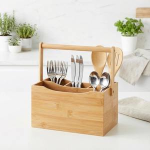 Organizador de utensilios de madera estilo cesta, almacenamiento multiusos, perfecto para papelería, maquillaje y organizador de mesa de cocina - Product Image 1