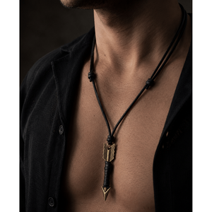 Vintage Alloy <b>Black</b> <b>Wrapped</b> Arrow Pendant Necklace with Adjustable Pure Leather Cord for Men - Product Image 1