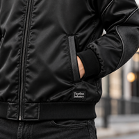 Veste bomber noire à fermeture éclair pour homme Thorfinn Industry, col rabattu décontracté, manteau d'automne, prix bas, vente en gros, OEM personnalisé