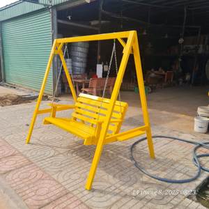 Banc de balançoire de jardin en acier peint en poudre jaune pour 3 personnes, design moderne, mobilier de jardin - Product Image 2