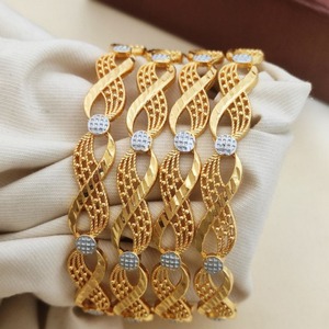 Designer Gold Plated <b>Bangle</b> <b>Bracelet</b> Floral Motif Engraved Metal Craft Jewelry for Women Traditional Party Wedding Wear - Product Image 1