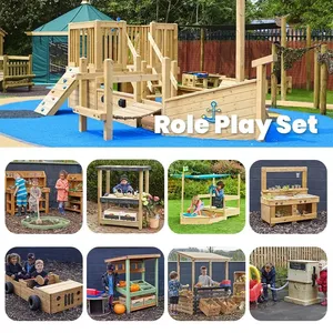 Casita de Juegos Montessori para Exteriores con Mesa de Madera, Ventanas con Cortinas, para Preescolar, Jardín, Patio Trasero, Cabaña de Actividades para Niños Pequeños - Product Image 3