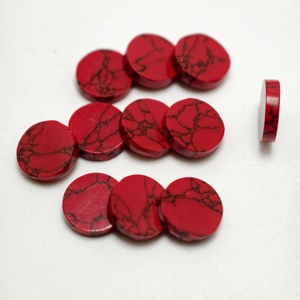 Pierre précieuse Howlite rouge taille ronde, forme pièce plate, pour la fabrication de bijoux - Product Image 1