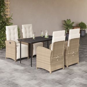 5-Piece Beige Poly <b>Rattan</b> Patio Dining Set with <b>Cushions</b> Garden Sets - Product Image 1