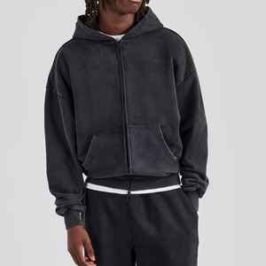 <b>Mens</b> Acid Washed Full Zip Hoodie Premium 100% Cotton Soft Fleece Casual Sportswear Streetwear Hooded <b>Sweatshirt</b> Factory - Product Image 4