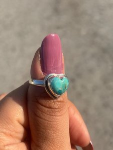 925 Sterling Silver <b>Turquoise</b> Heart <b>Ring</b> Handmade Minimalist <b>Ring</b> for Women Jewelry Gift - Product Image 2