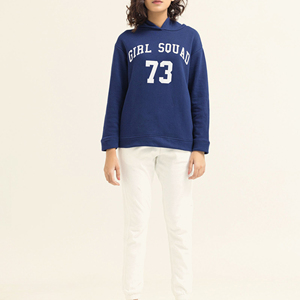 Sudadera con Capucha Estilo Universitario Azul Marino para Mujer, con Estampado de Letras y Números, de Algodón, Oversize, para Otoño e Invierno - Product Image 1