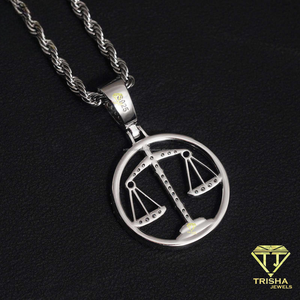 Collier pendentif Balance de la Justice Hip Hop avec diamant Moissanite, bijoux en argent 925, design rond glacé pour hommes et femmes - Product Image 2