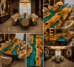 Modern Wood <b>Resin</b> River Dining <b>Table</b> Rectangle Handmade Luxury Furniture for Indoor Dining Room Decor - Product Image 3