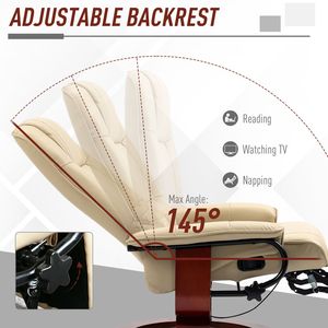 Poltrona Reclinabile Manuale in Pelle Bianco Crema con Base Girevole Regolabile e Poggiapiedi, Braccioli in Legno Rivestito per Soggiorno - Product Image 4