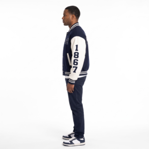 Veste universitaire personnalisée 500GSM en laine avec manches en cuir PU, coupe oversize, style Letterman Motorsport, pour homme, vente en gros OEM - Product Image 3