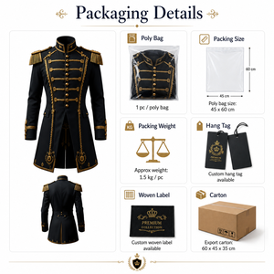 Chaqueta de estilo negro para hombre con bordado dorado y epaulettes para desfiles y uniformes de regimiento para adultos. - Product Image 6
